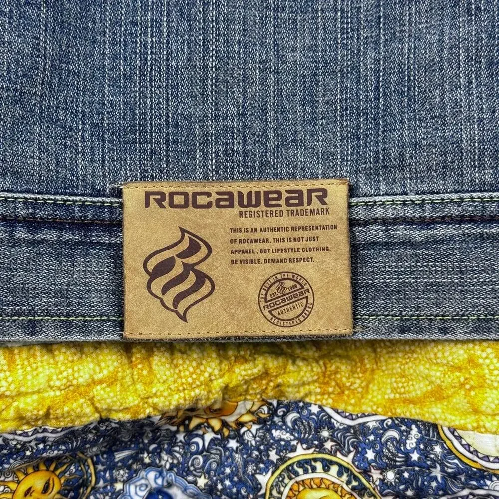 Y2K Vintage Rocawear Indigo Blue Denim Jacket with Orange 'RAW’ Embroidery Patch